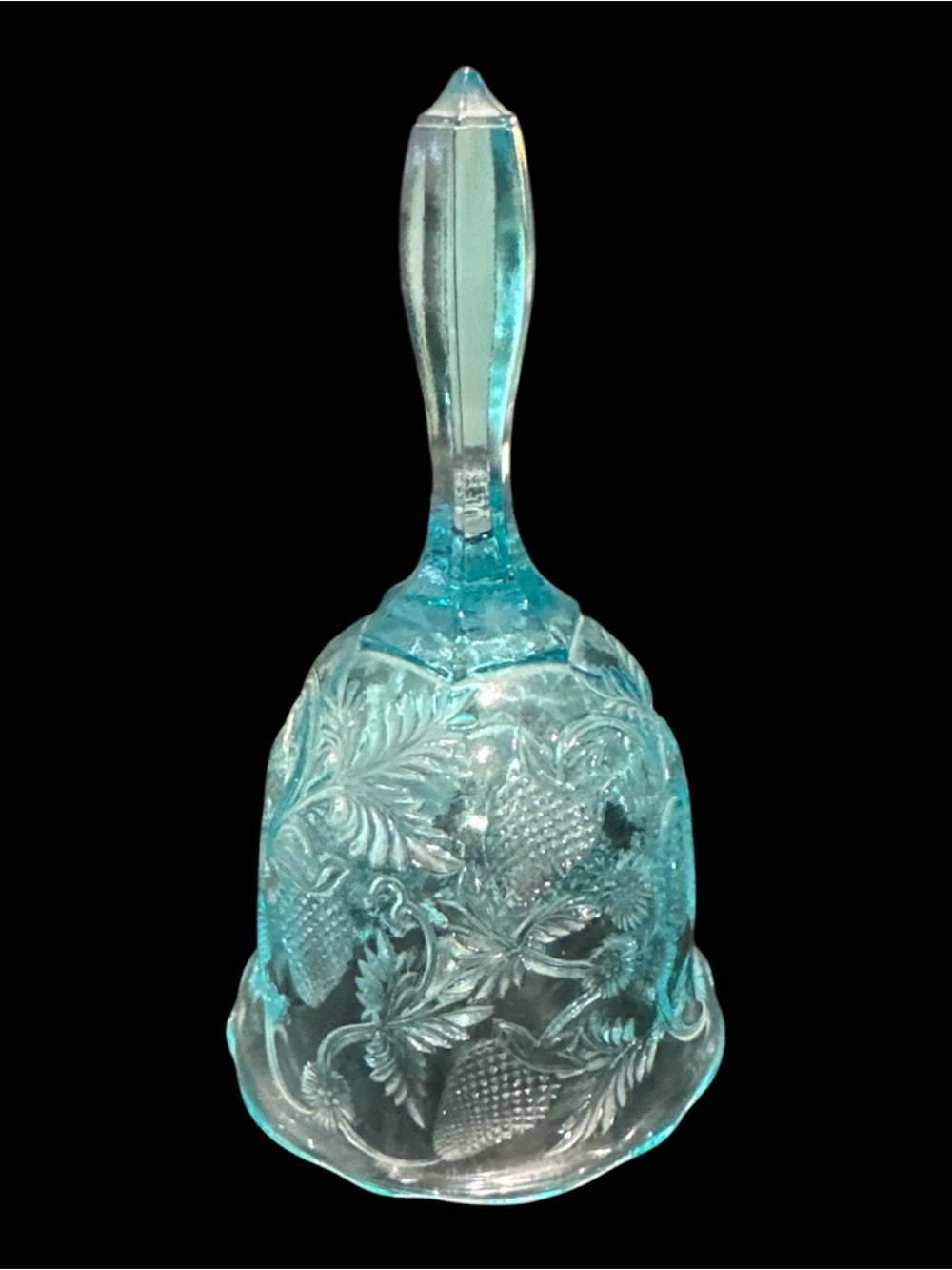 Vintage Fenton Aqua Blue Glass Inverted Strawberry Bell 6 inch
